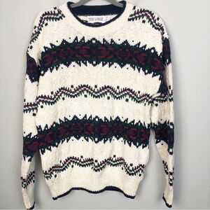THE LODGE | Vintage Knit Grandpa Style Printed Pullover Crew Sweater Size Medium